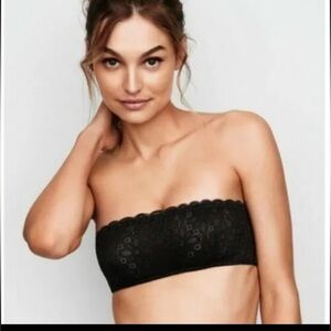 NWT Victoria’s Secret Bandeau Bralette Bra Size Small Black Lace Unlined